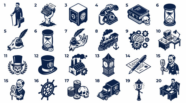 Surreal Memento Mori Isometric Vintage Business and Gothic Icons