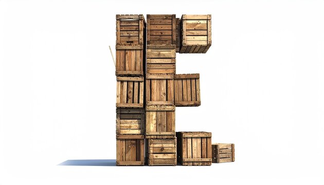 Rustic Wooden Crate Alphabet Letter E Built From Stacked Boxes