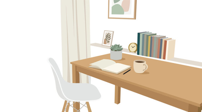 Home office workspace minimalist study environment flat vector illustration for remote productivity and digital learning