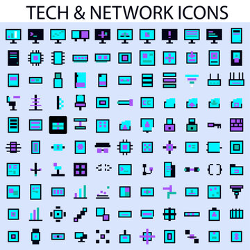 Retro 8 Bit Tech Icons Set Pixel Art Network Symbols Collection