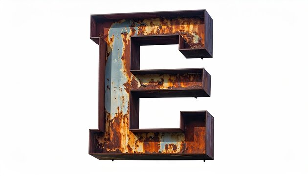 Rusty Iron E Letter Sign in White Background