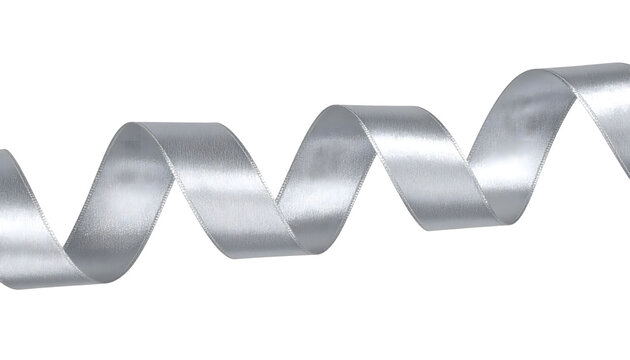 Silver ribbon curved decoration isolated as a decorative shiny metallic element for festive design projects or celebrations presented in a realistic style&nbsp;