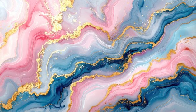 Vibrant Marble Abstract Pattern in Pink Blue and Gold