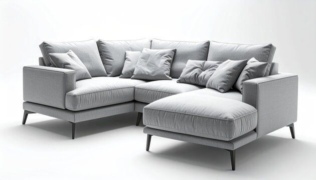 Light Gray L Shaped Sofa with Cushions in Bright Studio