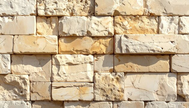 Rugged Beige Stone Wall with Rough Textured Bricks