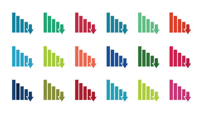 Negative financial growth bar charts showing economic recession and market loss flat vector illustration for business risk analysis