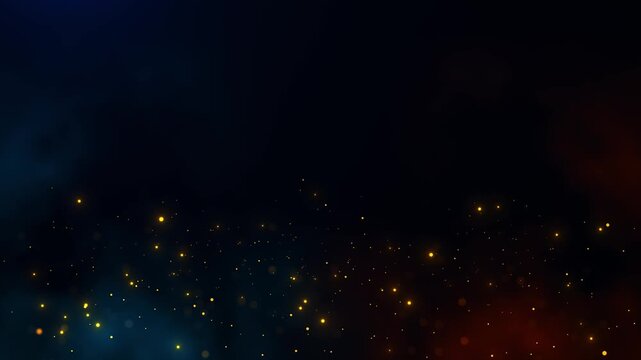 Golden sparks float above a dark blue and red gradient, gathering near the lower edge while empty space remains above, creating a bold background for titles, celebrations, reveals, and elegant scenes.
