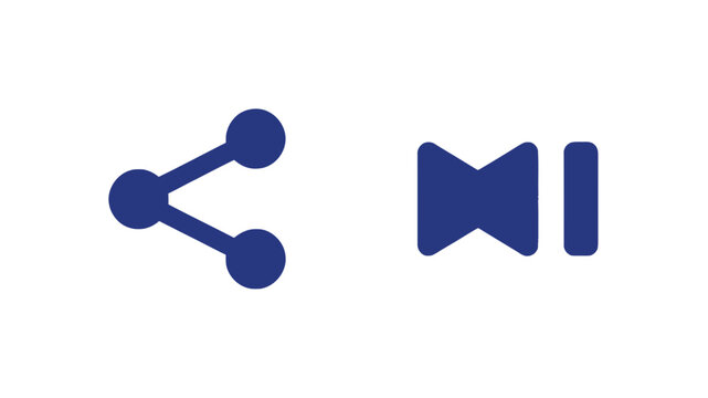 Dark blue interface icons featuring a network share symbol and a media rewind playback button