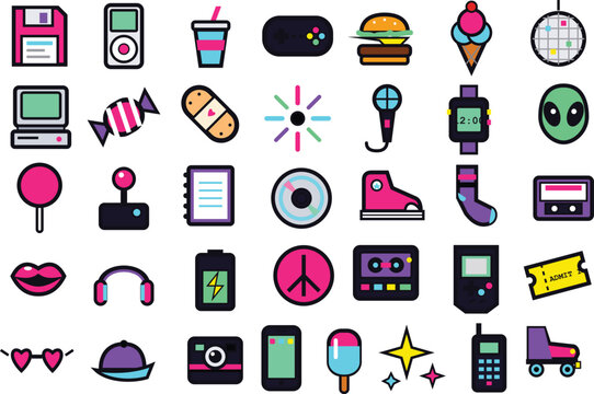 Retro Pixel Lifestyle Icon Pack 8 Bit Digital Life Symbols Vintage Gaming UI Elements Collection
