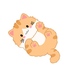 Obraz premium Orange tabby cat rolling on back vector illustration. Playful kitten character clipart isolated.