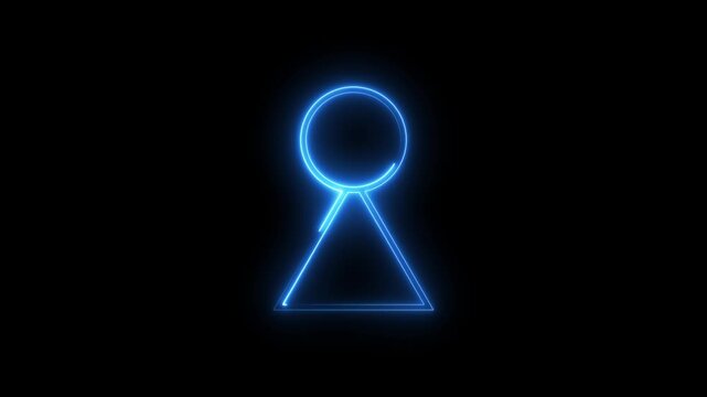 Abstract blue glowing neon keyhole shape animation isolated on black background motion clip.