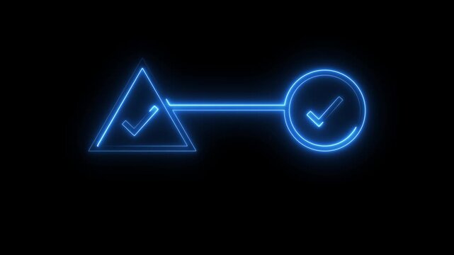 Glowing neon checkmark icons connected by horizontal line representing digital agreement.