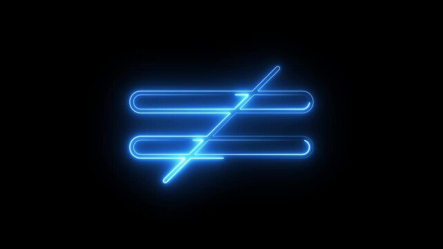 Neon glowing not equal symbol animation on black background showing mathematical inequality.