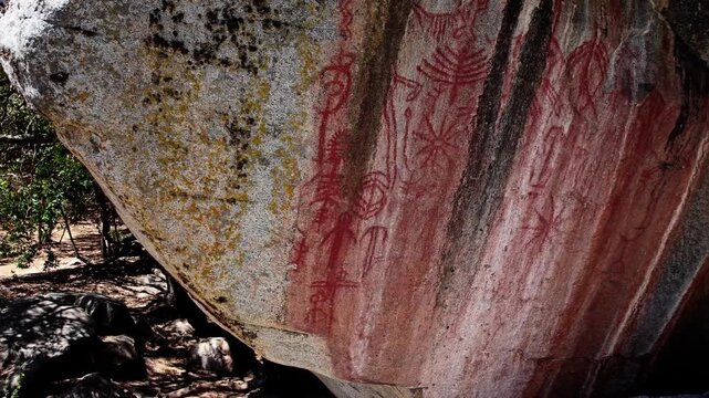 Ancient pictographs carved by native tribes mark Hospital Rock in Sequoia National Park