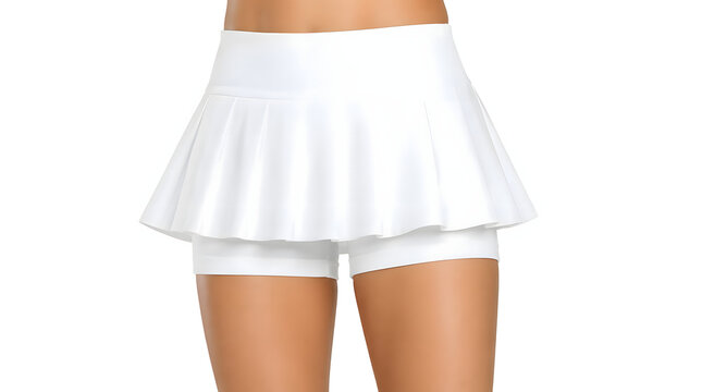 Close up of a woman wearing a white pleated athletic skort for sports. High-resolution 8K mockup 