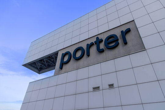 Toronto, Canada, August 1, 2026: Billy Bishop Toronto City Airport located on Toronto Islands. Porter Airlines