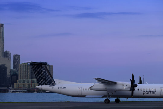 Toronto, Canada, August 1, 2026: Billy Bishop Toronto City Airport located on Toronto Islands. Porter Airlines