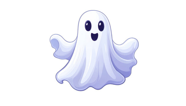 A cute and friendly ghost character with big eyes and a wide smile, rendered in a cartoon style.