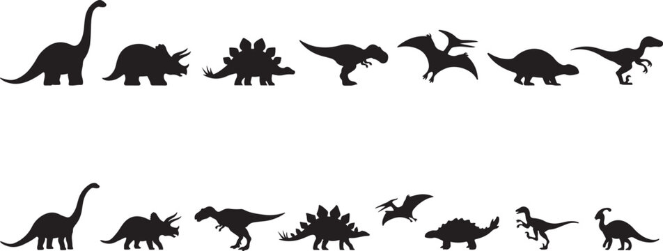 Group of Cute Dinosaur Silhouette Icons. Flat Prehistoric Animal Vector Illustration. silhouette icon vector