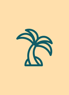 Minimal Tropical Palm Tree Line Icon, Summer Beach Vacation Outline Symbol, Coconut Palm Vector Illustration for Travel, Resort, Island, Nature and Tropical Design