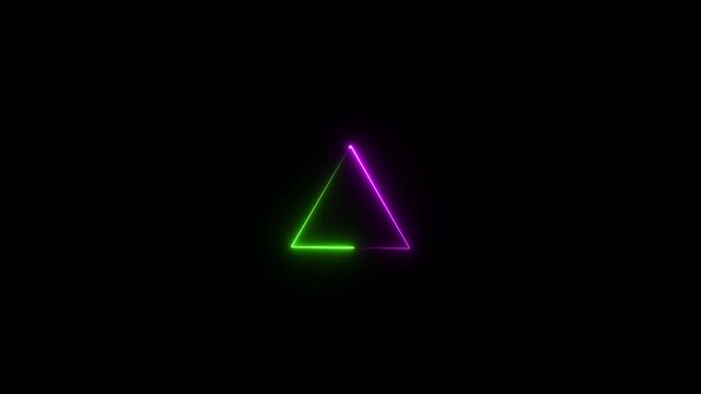 Abstract neon light line running loop triangle frame animation on the black background. Neon glowing triangle frame animation. Modern. blue color neon icon