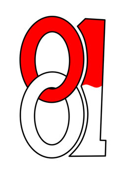 illustration of the number 81 with red and white colors, 81st Indonesian Independence Day 