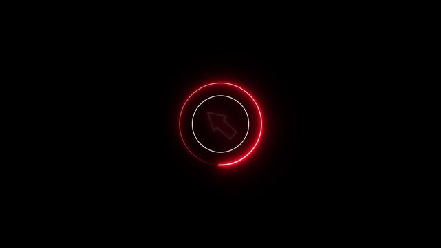 Glowing blue arrow in circular border on black background.