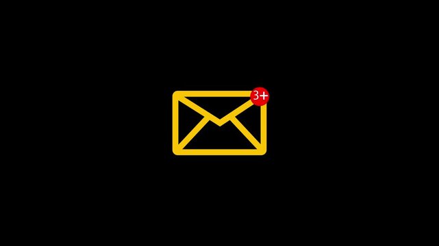 Massage count icon animation concept on black background. Animation of Email envelope with auto counting number on red circle metaphor income email and massage.