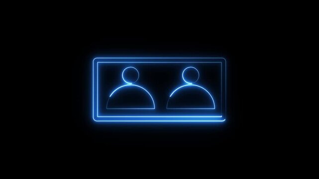Glowing neon line group user icon animation black background. Team work, partnership, group, group of people, organization, partnership concept man icon animated.. 4K Video motion graphic animation.