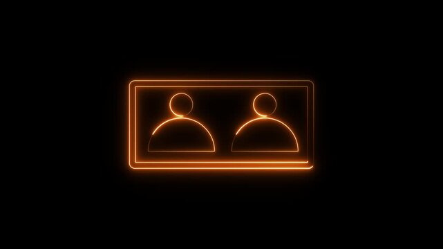 Glowing neon line group user icon animation black background. Team work, partnership, group, group of people, organization, partnership concept man icon animated.. 4K Video motion graphic animation.