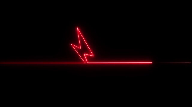 Abstract neon glowing battery charging icon animation on black background. Glowing neon lightning bolt icon, Violet battery icon, Battery charging animation. 4k