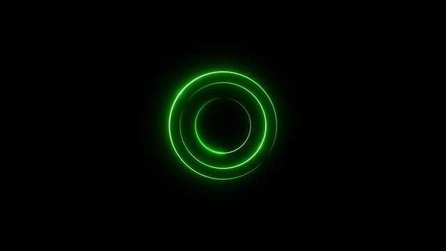 Glowing neon color circle motion background animation on black background.