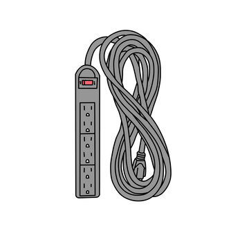 Electrical power strip surge protector with long extension cord illustration isolated