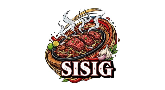 Illustration of sizzling filipino sisig dish