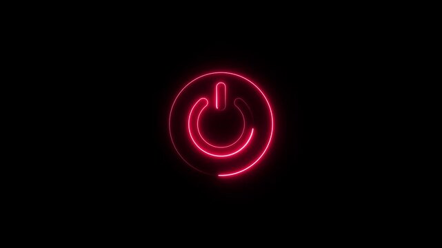 Neon glowing power button icon animation. Neon light power button turning on and off 4k video. neon Power Button icon on the black background.