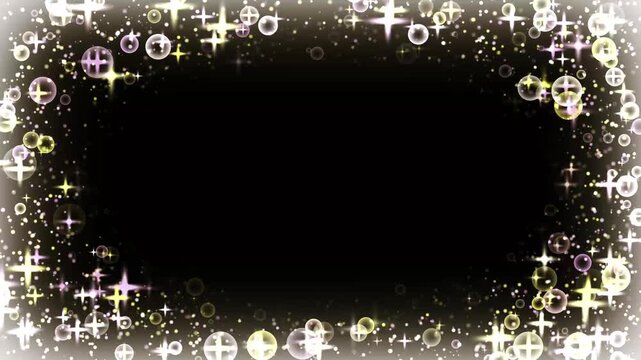 sparkling bokeh frame animation with glowing light particles elegant luxury border seamless loop for wedding celebration, premium storytelling loop animation, black screen background. 4k