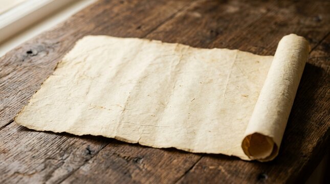 Ancient Scroll on Rustic Wooden Table.