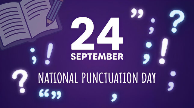 National Punctuation Day banner with grammar symbols and icons.