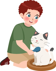 Happy Boy Grooming Pet Cat