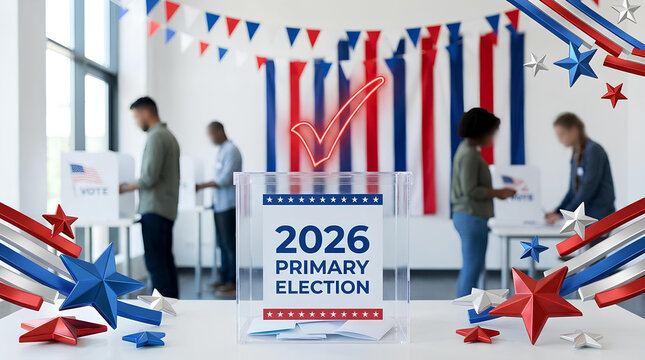 People at 2026 Primary Election polling station with stars.