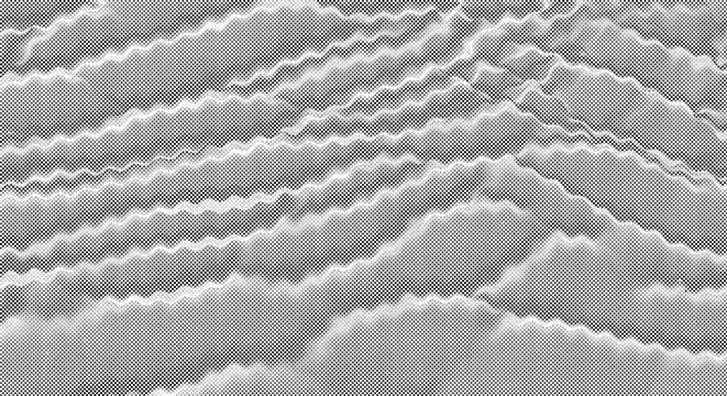 Abstract halftone wavy pattern monochrome dotted ripple texture isolated on transparent background