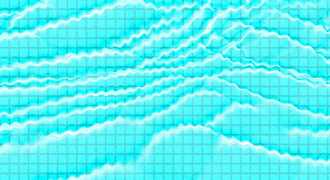 Vibrant cyan wavy pattern with glowing lines and grid overlay isolated on transparent background