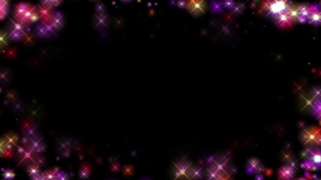 Sparkles form a glowing border around a dark center to create a festive frame for graphic designs.