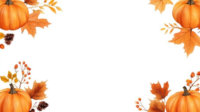 Autumn Harvest Corner Elements: A festive arrangement of pumpkins, fall leaves, and berries creates a decorative corner, evoking the spirit of autumn and harvest season.