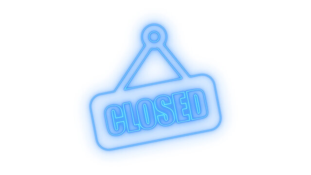 Glowing neon closed sign hanging door placard icon for business store shop or restaurant isolated on transparent background web graphic element vector illustration
