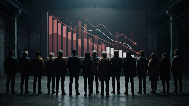  Silhouette of voters facing a screen with empty political charts, public dissatisfaction and skepticism during state elections, dark premium workspace interior