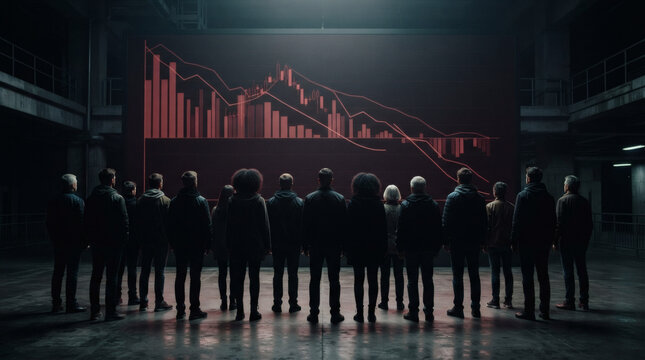  Silhouette of voters facing a screen with empty political charts, public dissatisfaction and skepticism during state elections, dark premium workspace interior