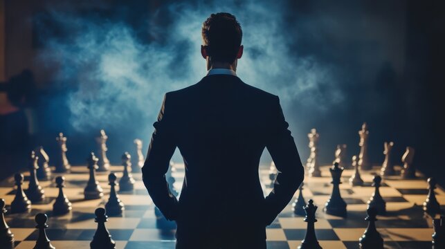 chess battle, victory, success, team leader, teamwork, business strategy, chess gold and silver king surrounded with SILVER and GOLD chess pieces on game competition,  generate by AI
