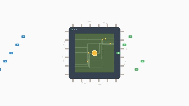 CPU Data Processing - Flat 2D Animated Computer Icon (4K)