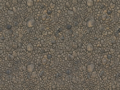 Close-up Komodo dragon skin texture with rough gray and brown pebble-like scales, creating a rugged natural reptile pattern for wildlife backgrounds and decorative design.
